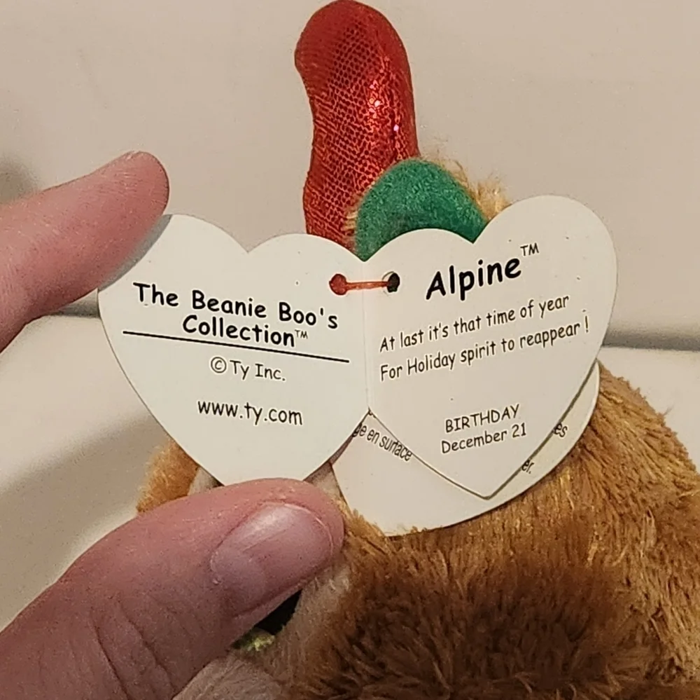 6” Ty Alpine Reindeer Plush Christmas Themed Red Antlers and Green Eyes